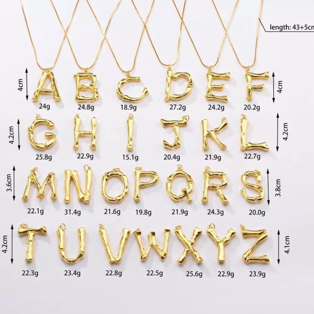 Alphabet letter bamboo pendant necklace with chain - Picture 6 of 6